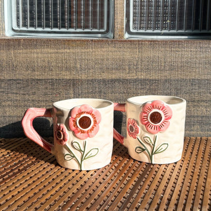 Stylish Pink Flora Ceramic Tea Cup