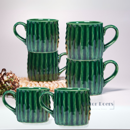 Premium Luxe Green Ceramic Tea Cup Set of 6 – Classic Finish