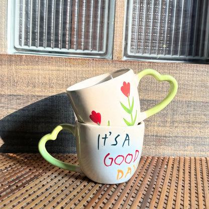 Radiant Green Heart Cup Set of 2