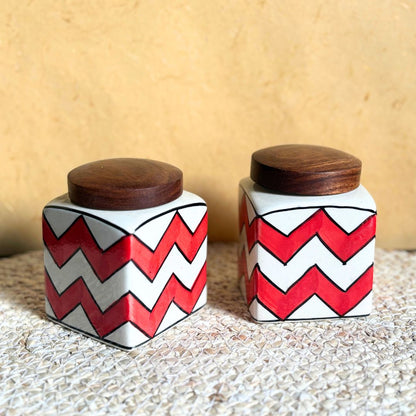 Red hot small airtight jar with wooden lid Kitchen Storage