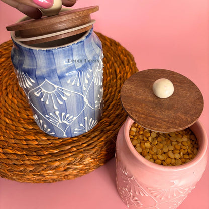 Blush Lilac Ceramic Airtight Jar Set of 2