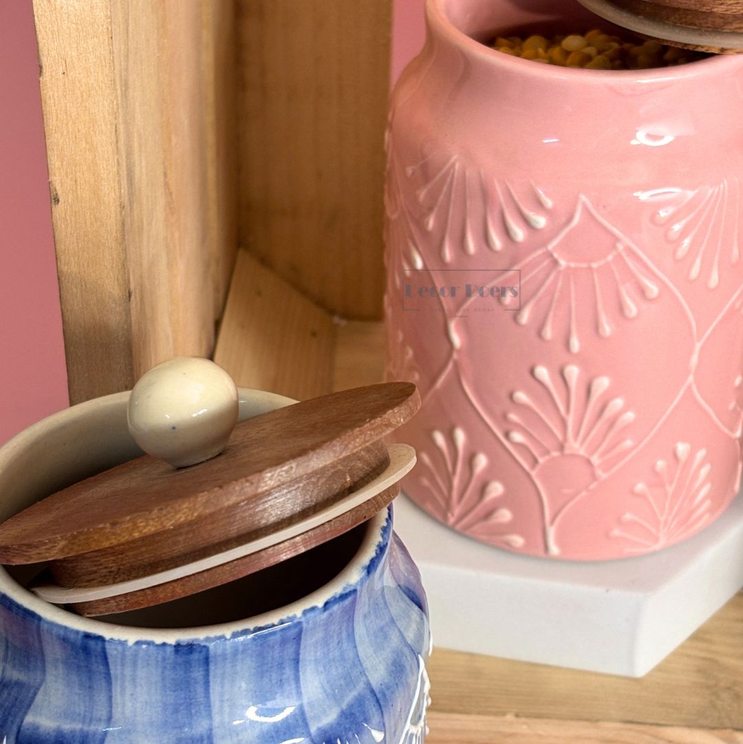 Blush Lilac Ceramic Airtight Jar Set of 2