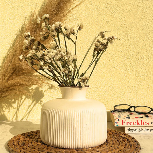 Rocia Round Ceramic Vase | White Flower Vase