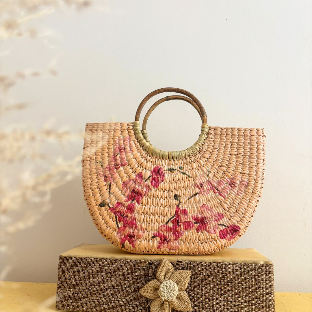 Champagne Peach Kauna Bag - Nagaland Natural Grass