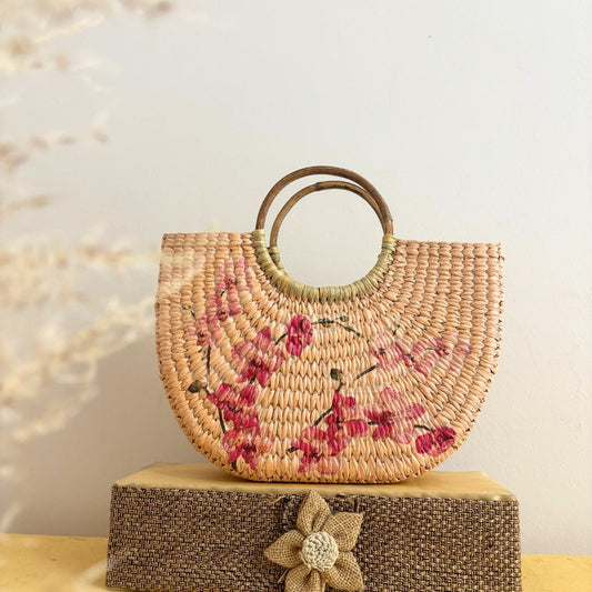 Champagne Peach Kauna Bag - Nagaland Natural Grass