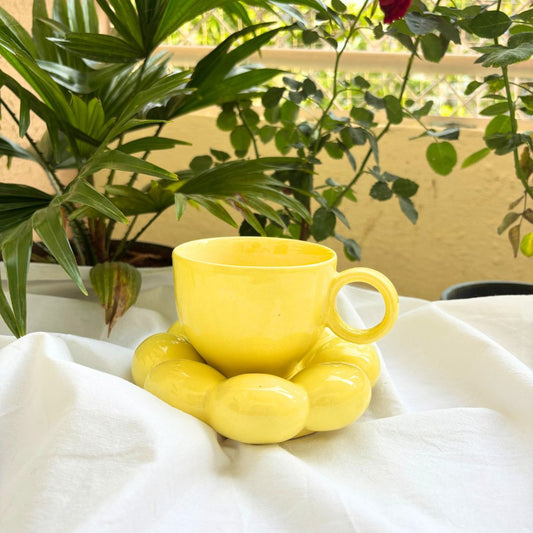 Amber Sunflower Ceramic Cup and Saucer