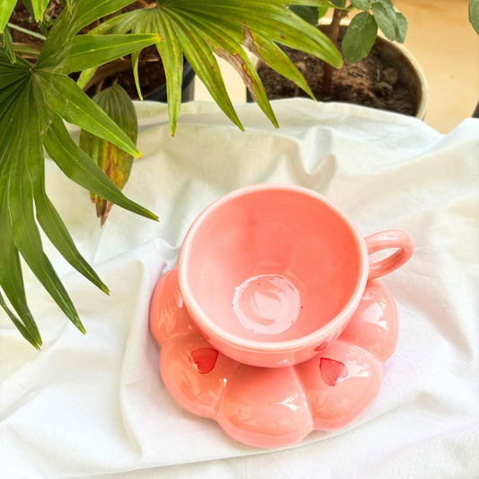 Pink Sunflower Ceramic Cup and Saucer
