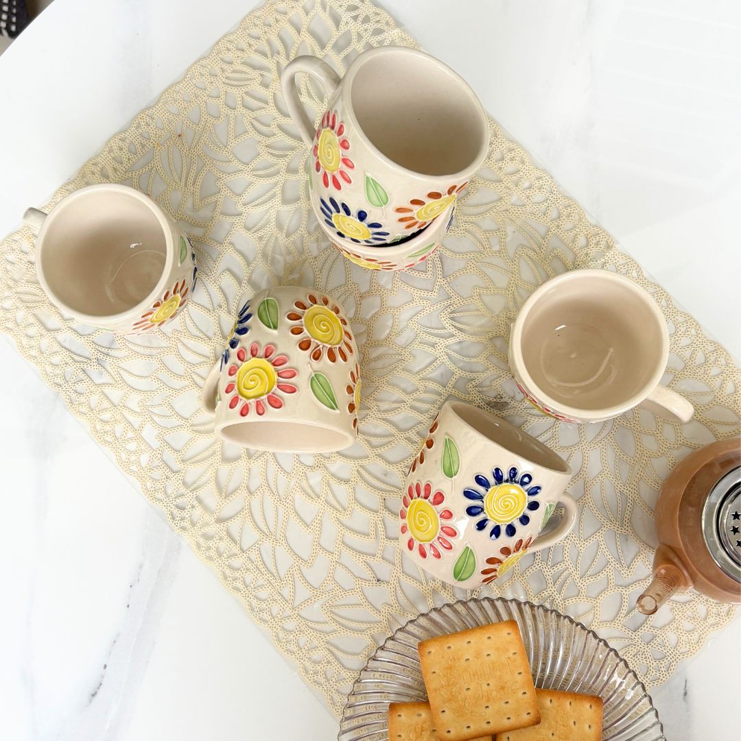 Floral World Cone Handmade Ceramic Tea Cups Set of 6