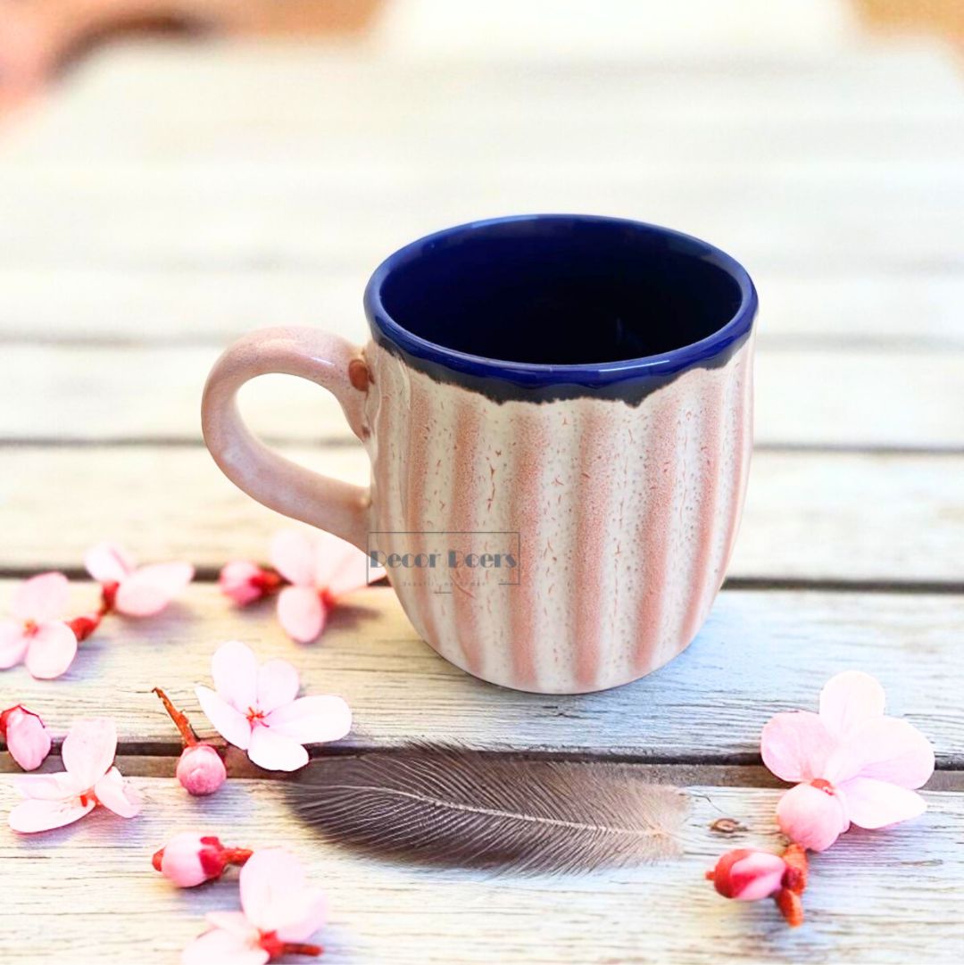 Stylish Ribbed Pink & Violet Ceramic Tea Cup Set of 6 – Premium Coffee & Tea Cups