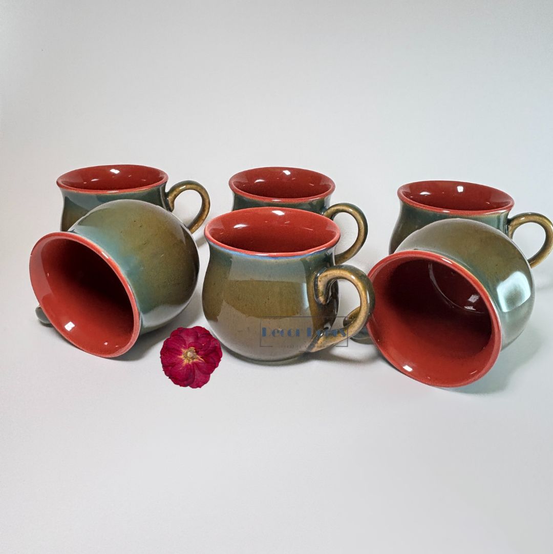 Olive Green Tea Cup Set of 6 – Premium Ceramic Collection