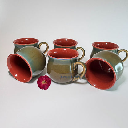 Olive Green Tea Cup Set of 6 – Premium Ceramic Collection