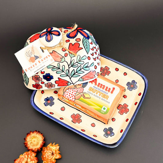 Utterly Bouquet Butter Dish | White & Blue Ceramic Butter Dish
