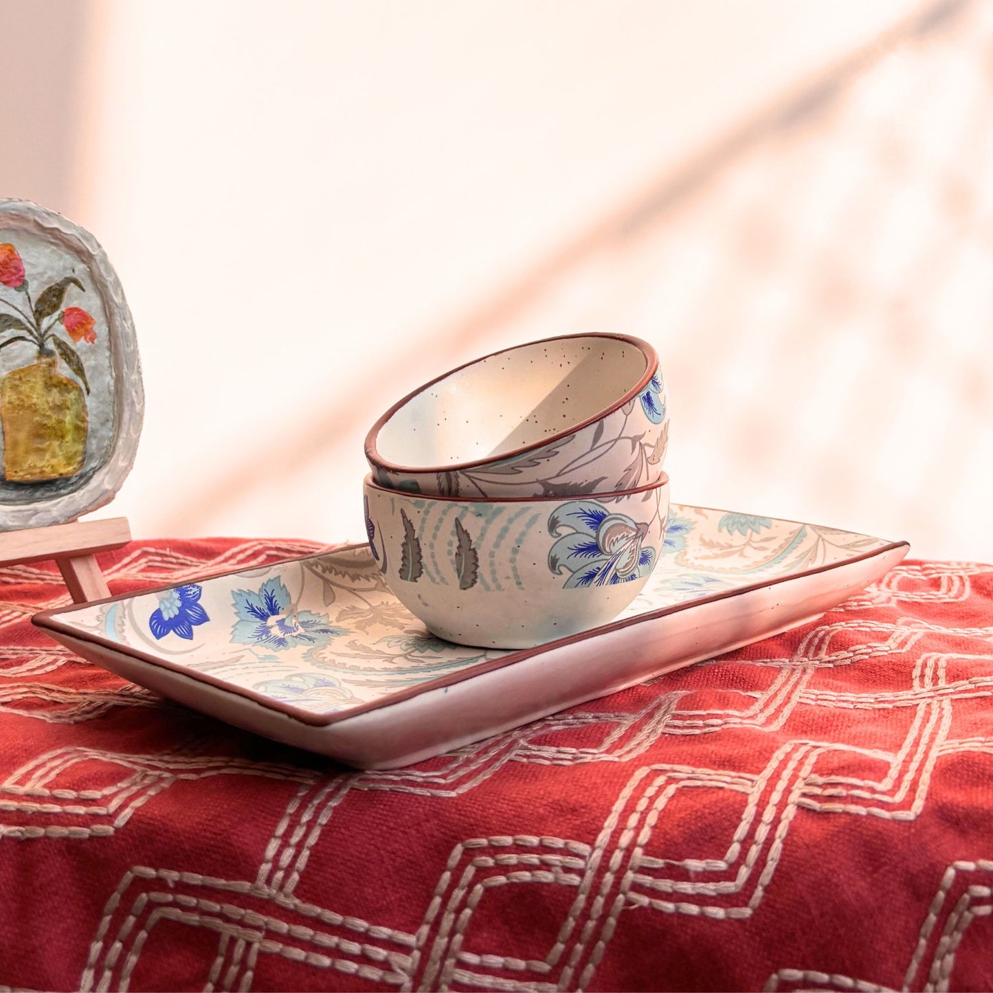 Decal Poplar Platter set of 3 - Ceramic Tray with Bowl