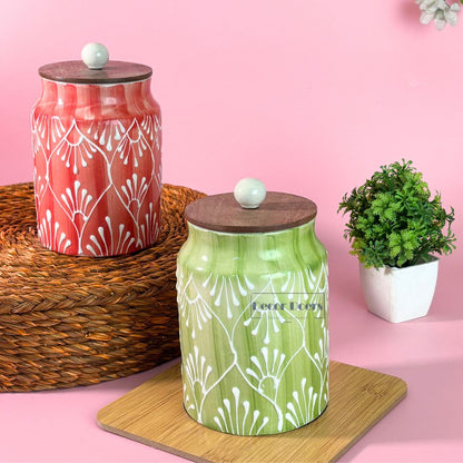 Terra Jade Airtight Ceramic Jar Set of 2