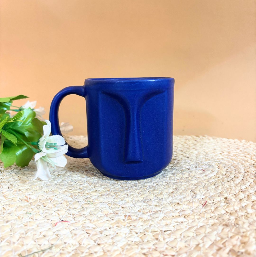 Face Shaped Ceramic Coffee Mug - Royal Blue