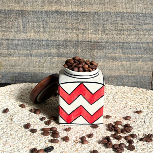 Red hot small airtight jar with wooden lid Kitchen Storage