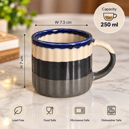 Grey Ribbed Coffee Mugs Set of 2