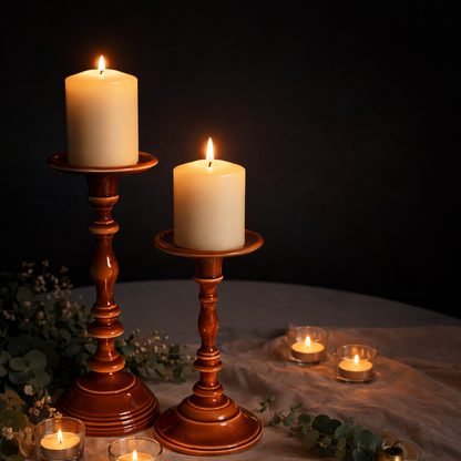 Earthy Brown Premium Cast Iron Candle Stand 2 pc Set of 1
