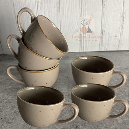 Cera Grey Tea Cup Set of 4 – Handcrafted Ceramic Cups with brown Rim
