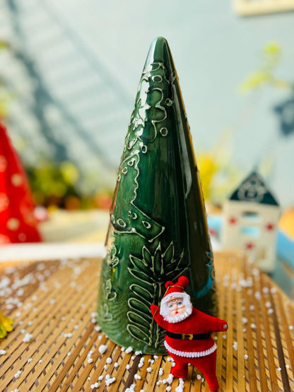 Solid Green Handpainted Embossed Christmas Tree