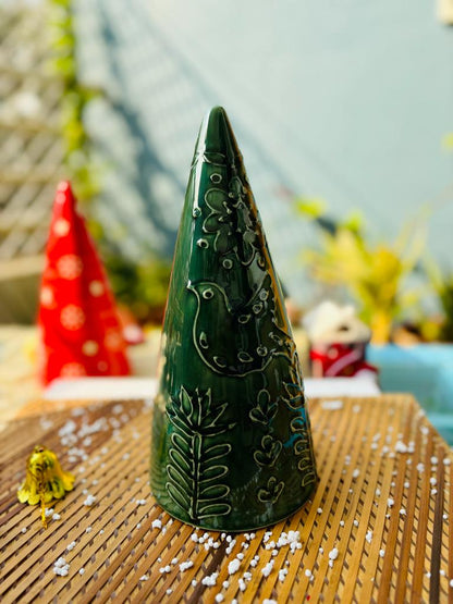 Solid Green Handpainted Embossed Christmas Tree