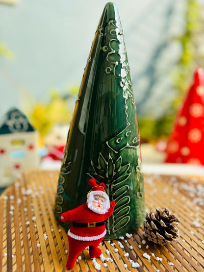 Solid Green Handpainted Embossed Christmas Tree