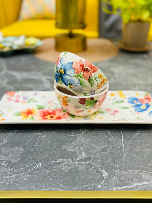 Floral White Ceramic Platter Set