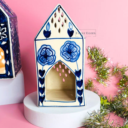 Christmas Ceramic House Décor Blue Set of 3 for Festive Home Styling