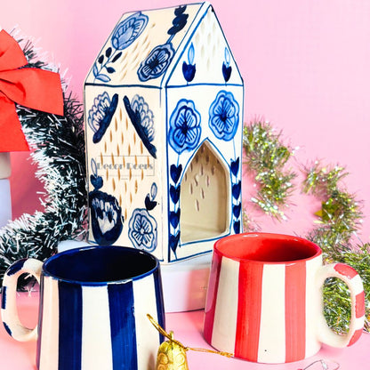 Christmas Ceramic House Décor Blue Set of 3 for Festive Home Styling