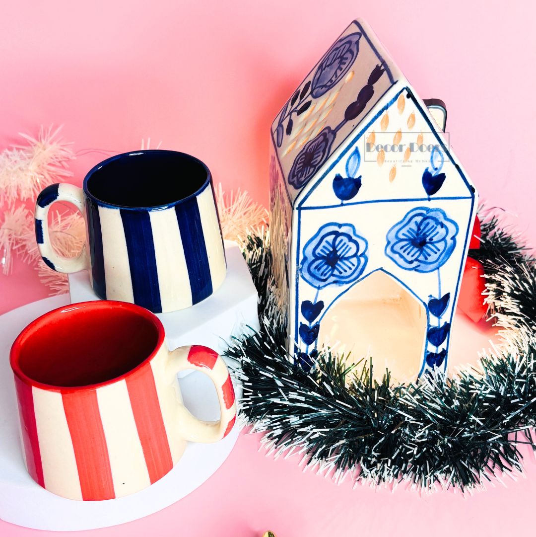 Christmas Ceramic House Décor Blue Set of 3 for Festive Home Styling