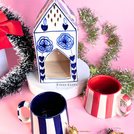 Christmas Ceramic House Décor Blue Set of 3 for Festive Home Styling