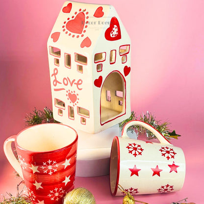 Christmas Gift hamper  Red Heart House with Mugs