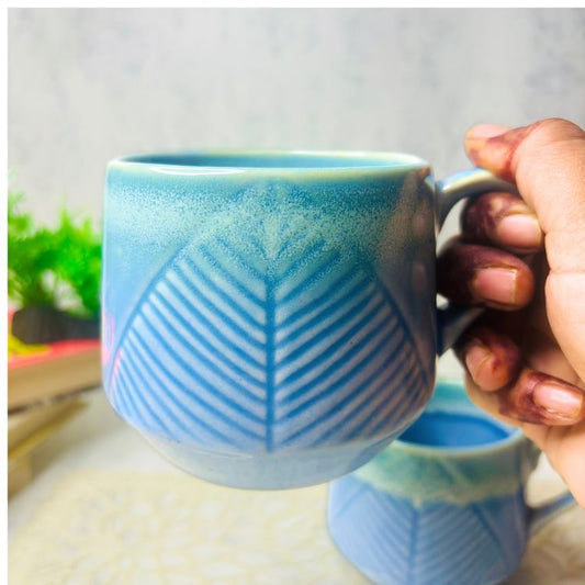 Aqua Leaf Ceramic Coffee Mug