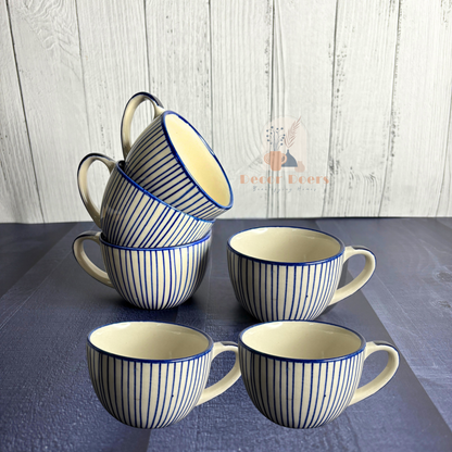 Cera Blue Stripe Tea Cup Set of 4 – Handcrafted Ceramic Office Tea Cups