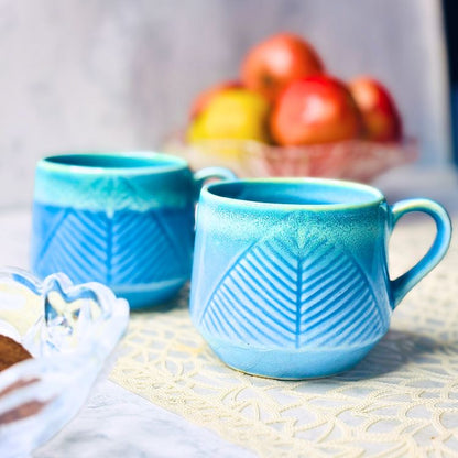 Aqua Leaf Ceramic Coffee Mug