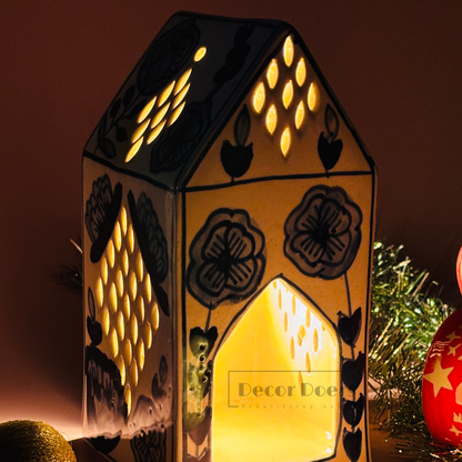 Christmas Ceramic House Décor Blue Set of 3 for Festive Home Styling